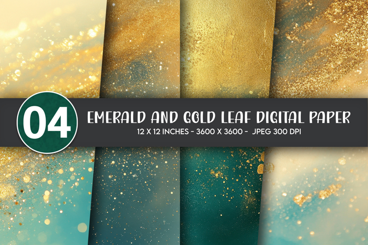 Emerald and Gold Leaf Digital Paper