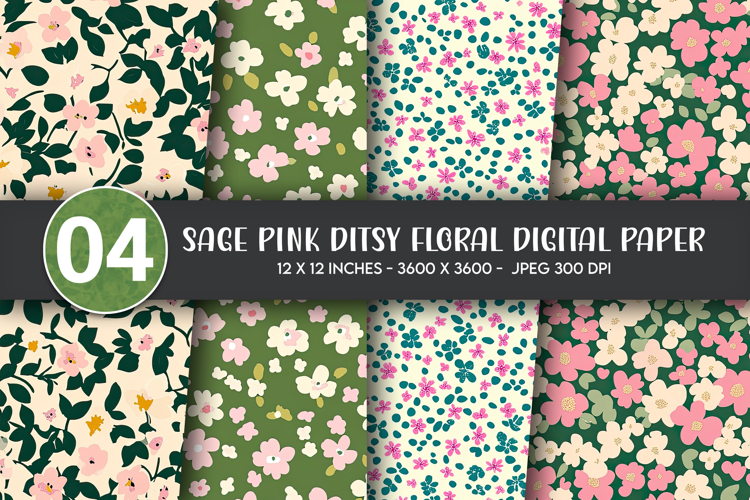 Sage Pink Ditsy Floral Digital Paper example image 1
