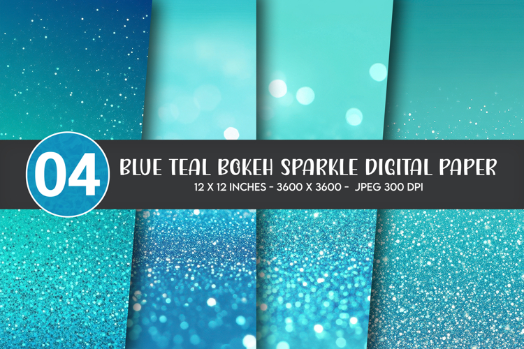 Blue Teal Bokeh Sparkle Digital Paper example image 1