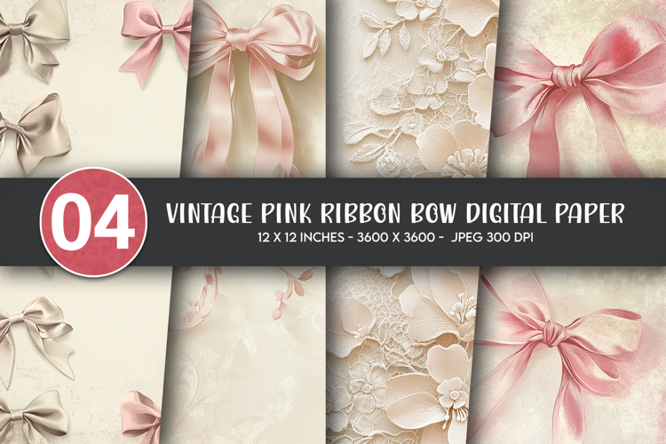 Vintage Pink Ribbon Bow Digital Paper