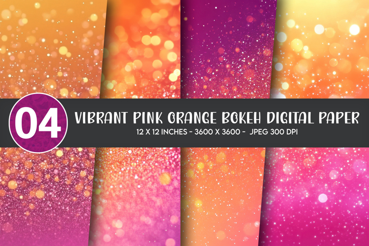 Vibrant Pink Orange Bokeh Digital Paper