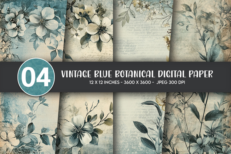 Vintage Blue Botanical Digital Paper