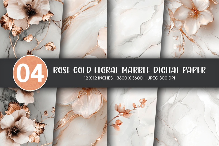 Rose Gold Floral Marble Digital Paper example image 1