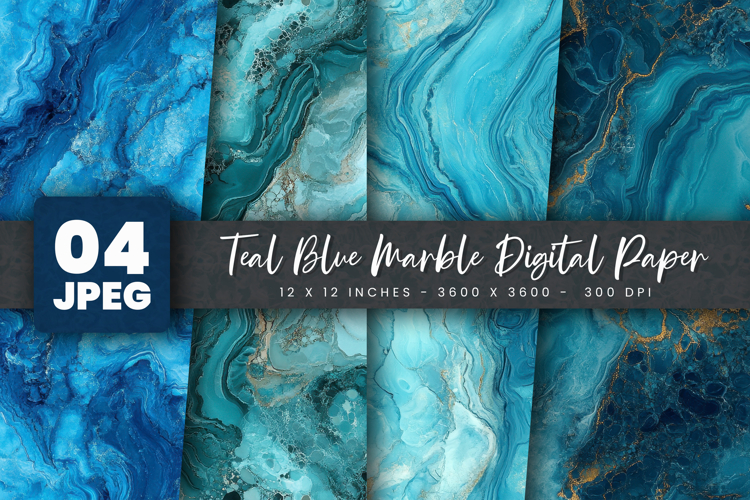 Teal Blue Marble Digital Paper