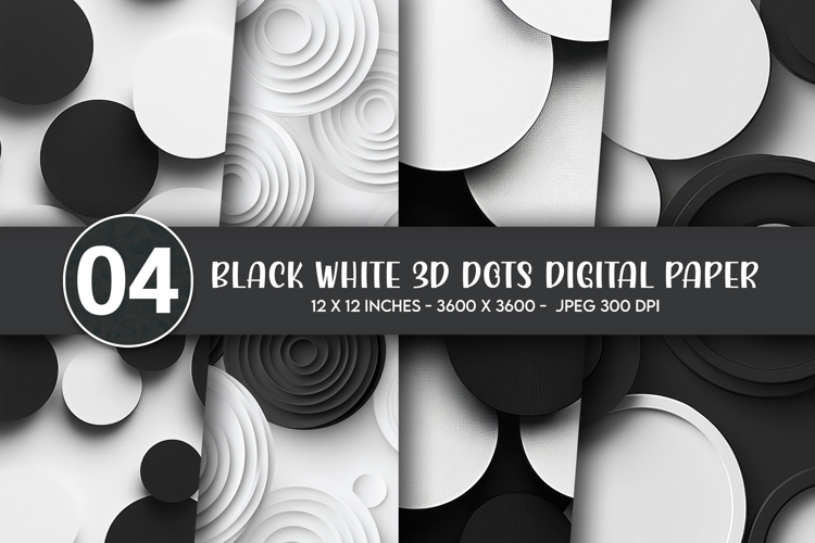 Black White 3D Dots Digital Paper