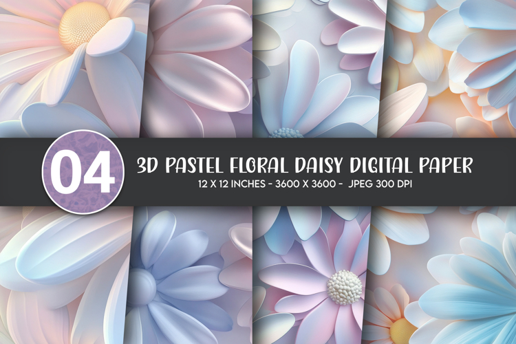 3D Pastel Floral Daisy Digital Paper example image 1