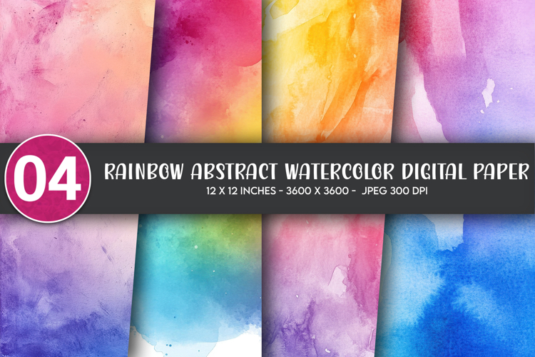 Rainbow Abstract Watercolor Digital Paper