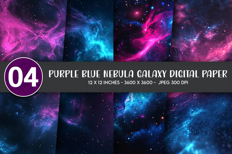 Purple Blue Nebula Galaxy Digital Paper