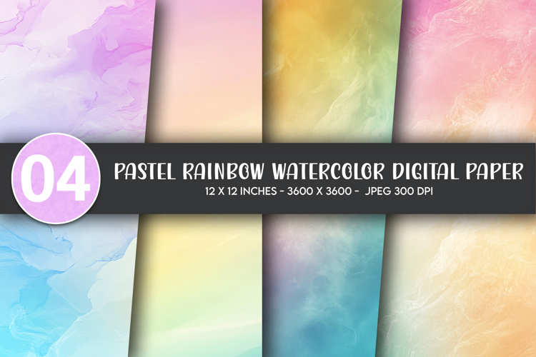 Pastel Rainbow Watercolor Digital Paper