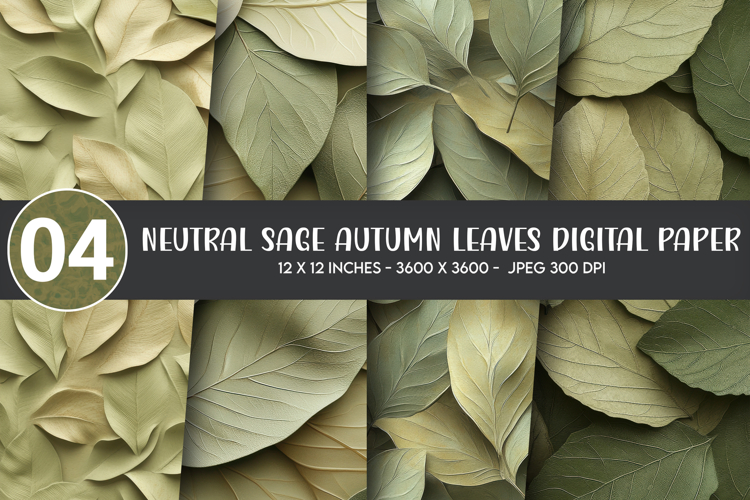 Neutral Sage Autumn Leaves Digital Paper example image 1