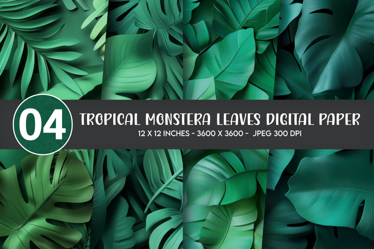 Tropical Monstera Leaves Digital Paper example image 1