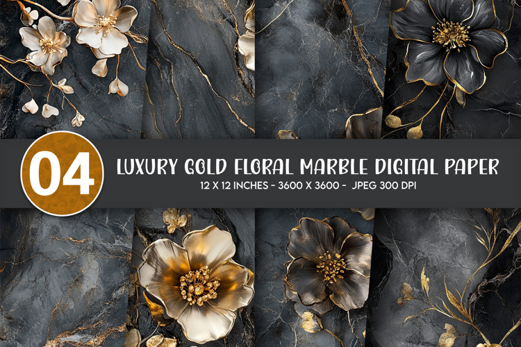 Luxury Gold Floral Marble Digital Paper example image 1