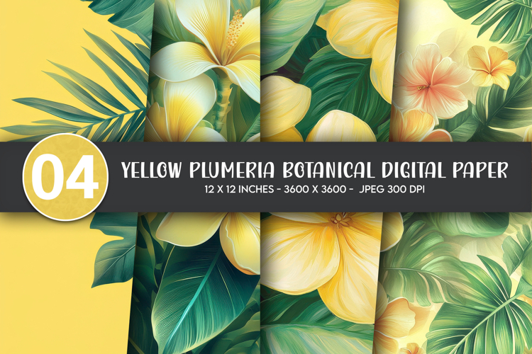 Yellow Plumeria Botanical Digital Paper