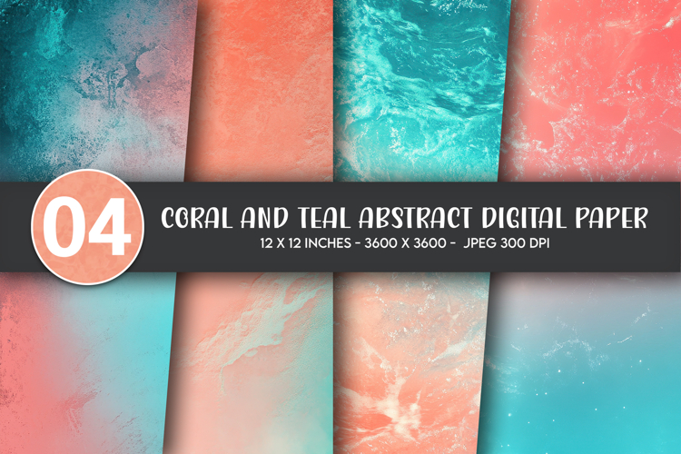 Coral and Teal Abstract Digital Paper