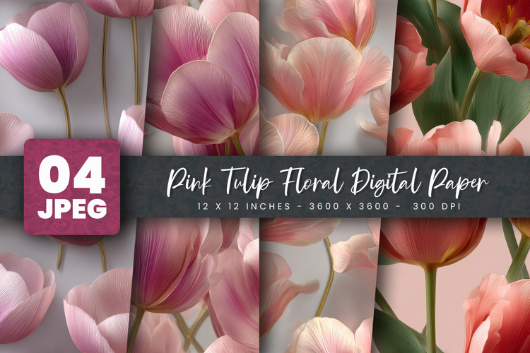 Pink Tulip Floral Digital Paper