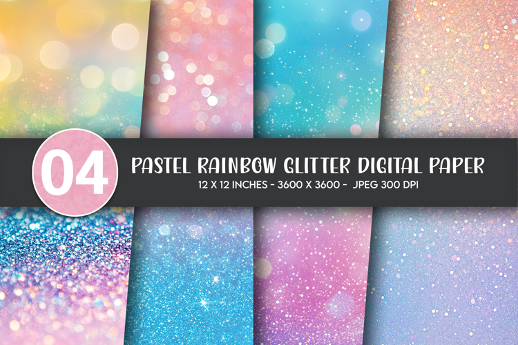 Pastel Rainbow Glitter Digital Paper