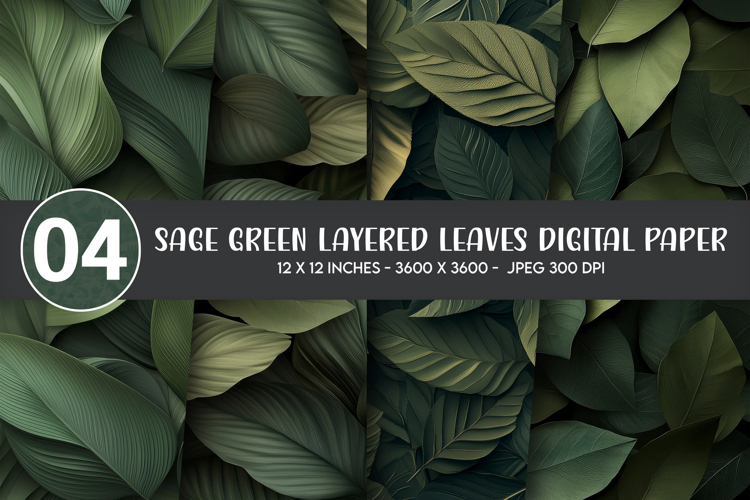 Sage Green Layered Leaves Digital Paper example image 1