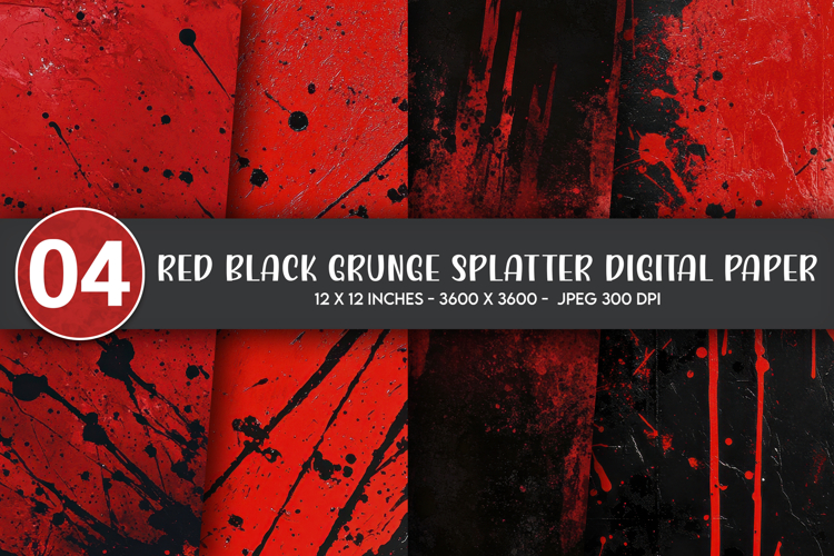 Red Black Grunge Splatter Digital Paper