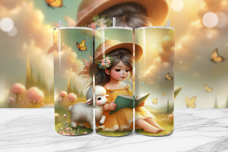 Girl Reading Seamless Tumbler Wrap PNG