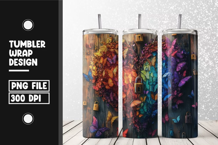 Butterfly heart Tumbler Wrap | Sublimation | 20 oz Skinny
