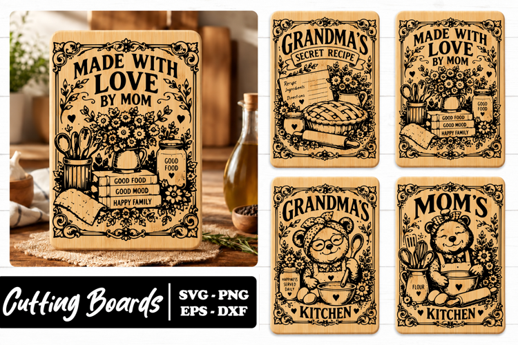 Grandma Mom Love Kitchen Board SVG PNG