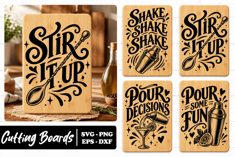 Cocktail Stir Shake Pour Kitchen Board SVG PNG example image 1