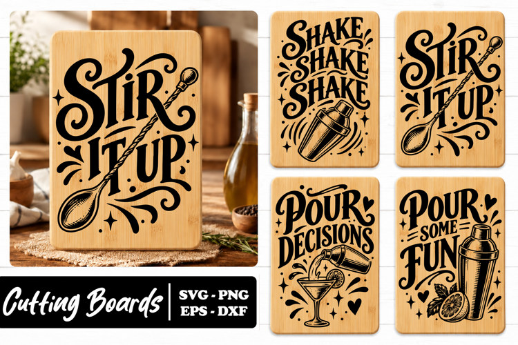 Cocktail Stir Shake Pour Kitchen Board SVG PNG