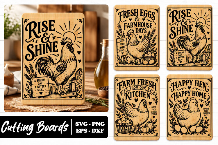 Farmhouse Chicken Kitchen Board SVG PNG example image 1