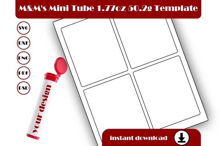 M&M's Mini's Tube Label 1.77 Oz 50.2g Tube Wrapper Template example image 1