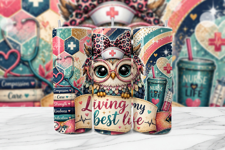 Nurse Owl Tumbler Wrap PNG Sublimation