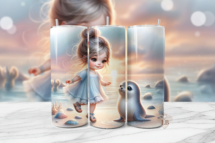 Summer Beach Girl Seal Tumbler Wrap PNG