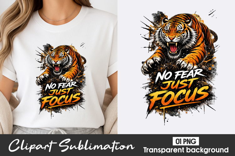 No Fear Just Focus Tiger Clipart PNG