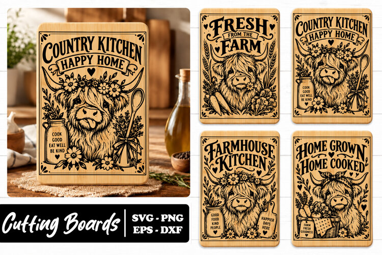 Highland Cow Farmhouse Kitchen Board SVG PNG example image 1