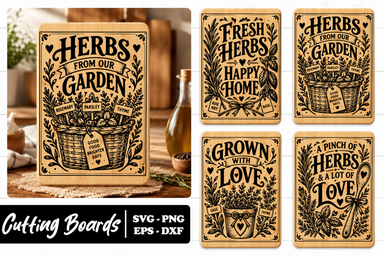 Fresh Herbs Garden Kitchen Board SVG PNG