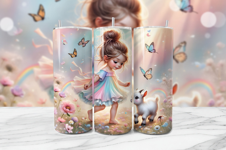 Rainbow Girl Seamless Tumbler Wrap PNG