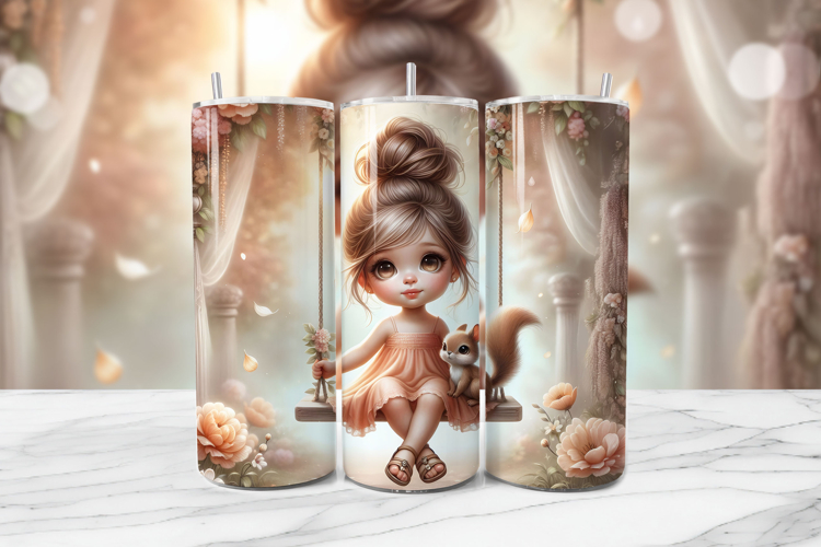 Whimsical Girl Seamless Tumbler Wrap PNG