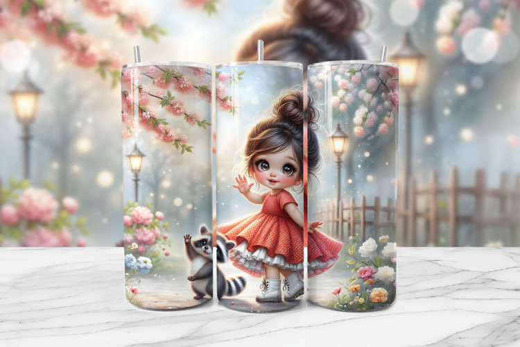 Spring Girl Seamless Tumbler Wrap PNG
