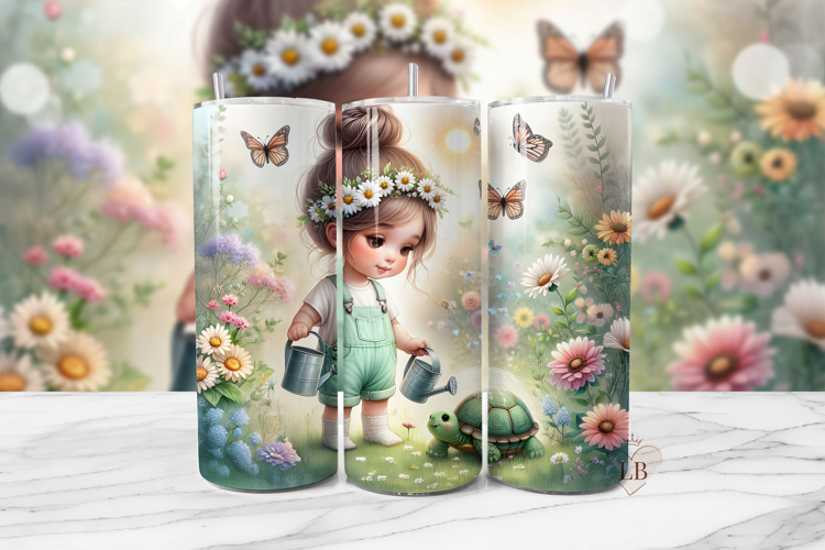 Spring Garden Turtle Tumbler Wrap PNG