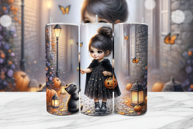 Halloween Girl Seamless Tumbler Wrap PNG