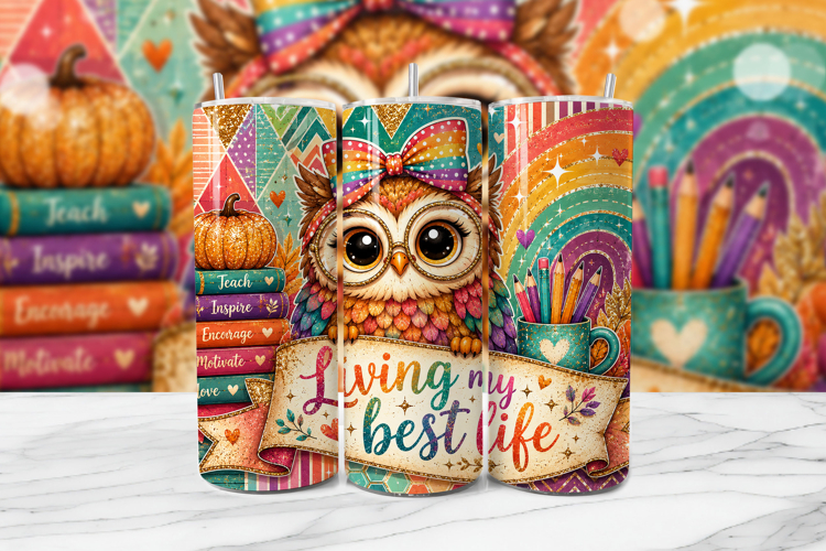 Teacher Owl Tumbler Wrap PNG Sublimation
