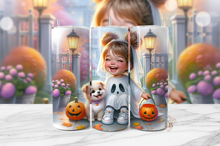 Ghost Puppy Girl Tumbler Wrap PNG