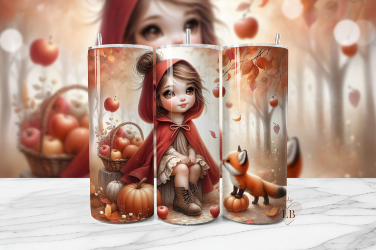 Autumn Pumpkin Fox Girl Tumbler Wrap PNG