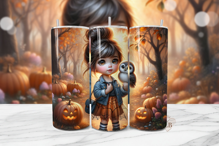 Halloween Owl Girl Tumbler Wrap PNG