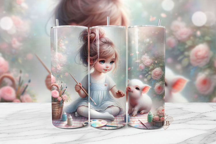 Cute Piglet Sublimation PNG | Girl Painting with Farm Animal