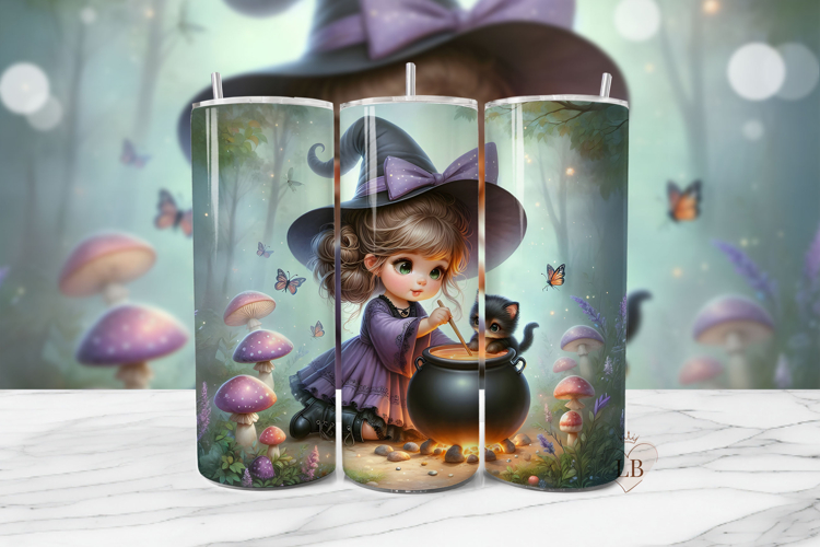 Witch Cauldron Girl Tumbler Wrap PNG