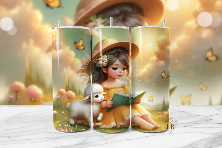 Spring Lamb Girl Tumbler Wrap PNG