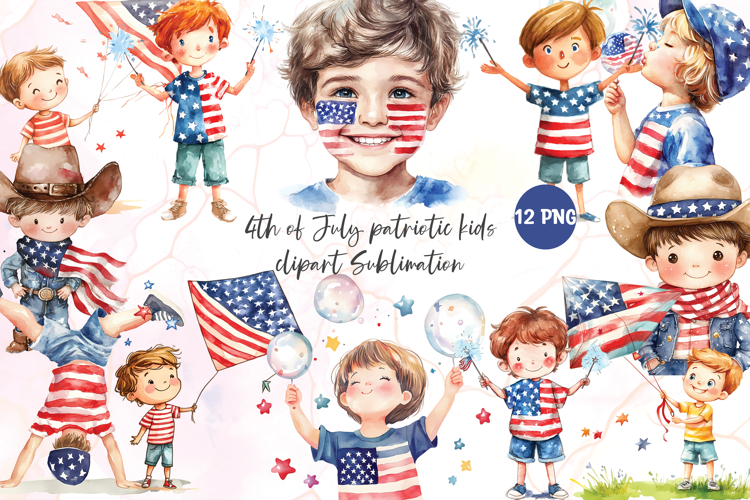 4th of July patriotic kids clipart sublimation example image 1