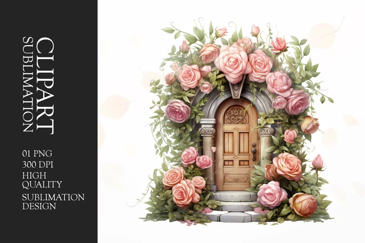 Watercolor Floral Door Clipart Sublimation