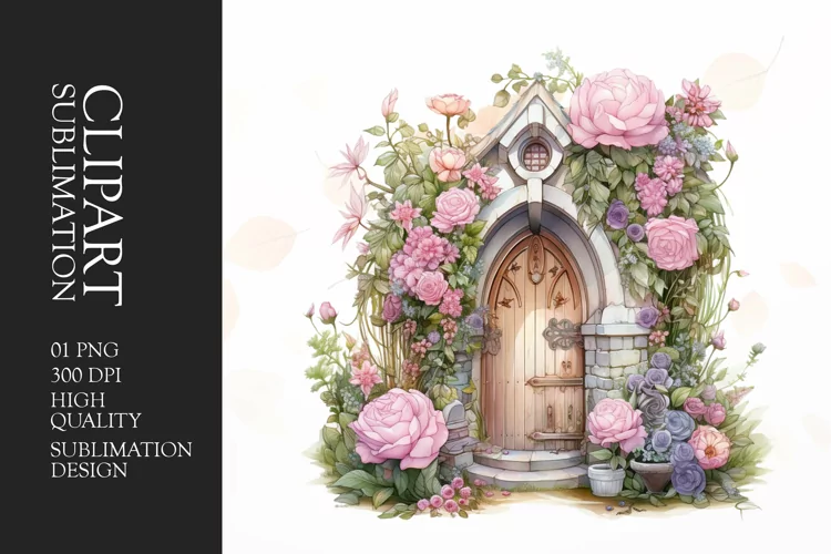 Watercolor Floral Door Clipart Sublimation