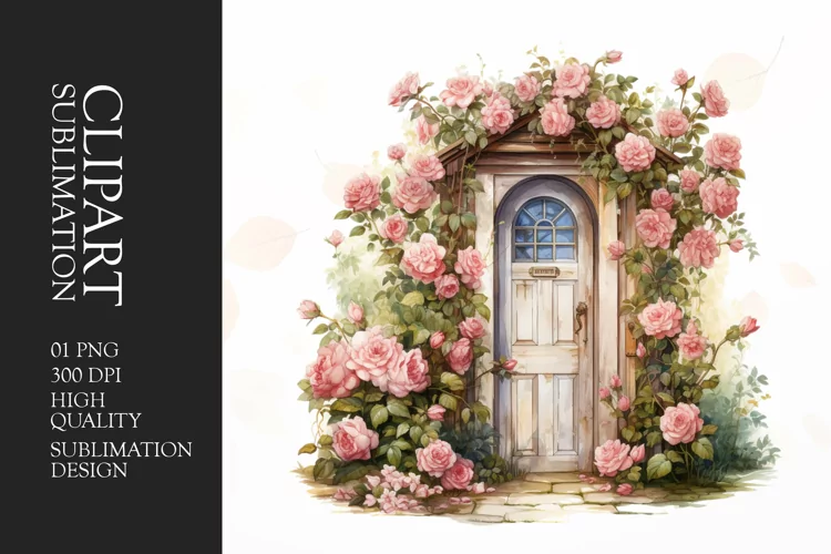 Watercolor Floral Door Clipart Sublimation